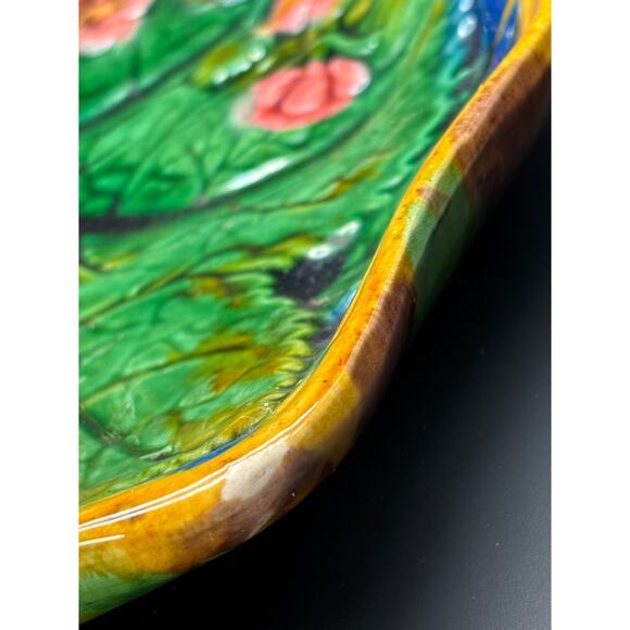 Majolica Pottery Plate Dish with Bird, Bright Colors, Heavy, Unmarked - Picture 11 of 16